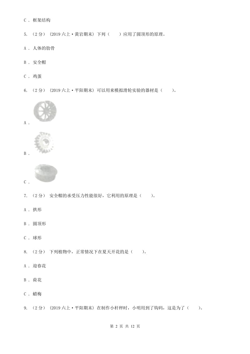 2020年六年级上学期科学期末考试试卷D卷新版_第2页