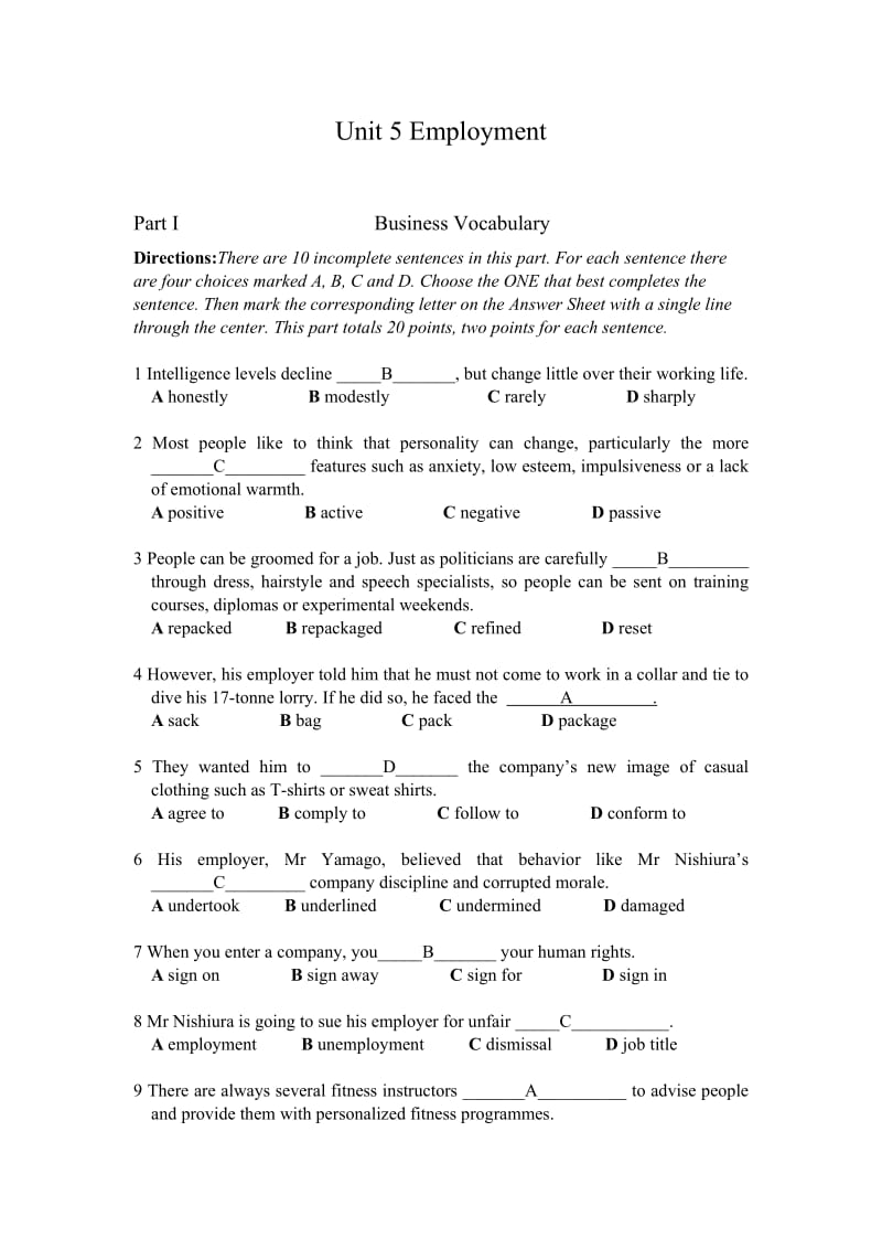 商务英语Unit-5-参考答案_第1页
