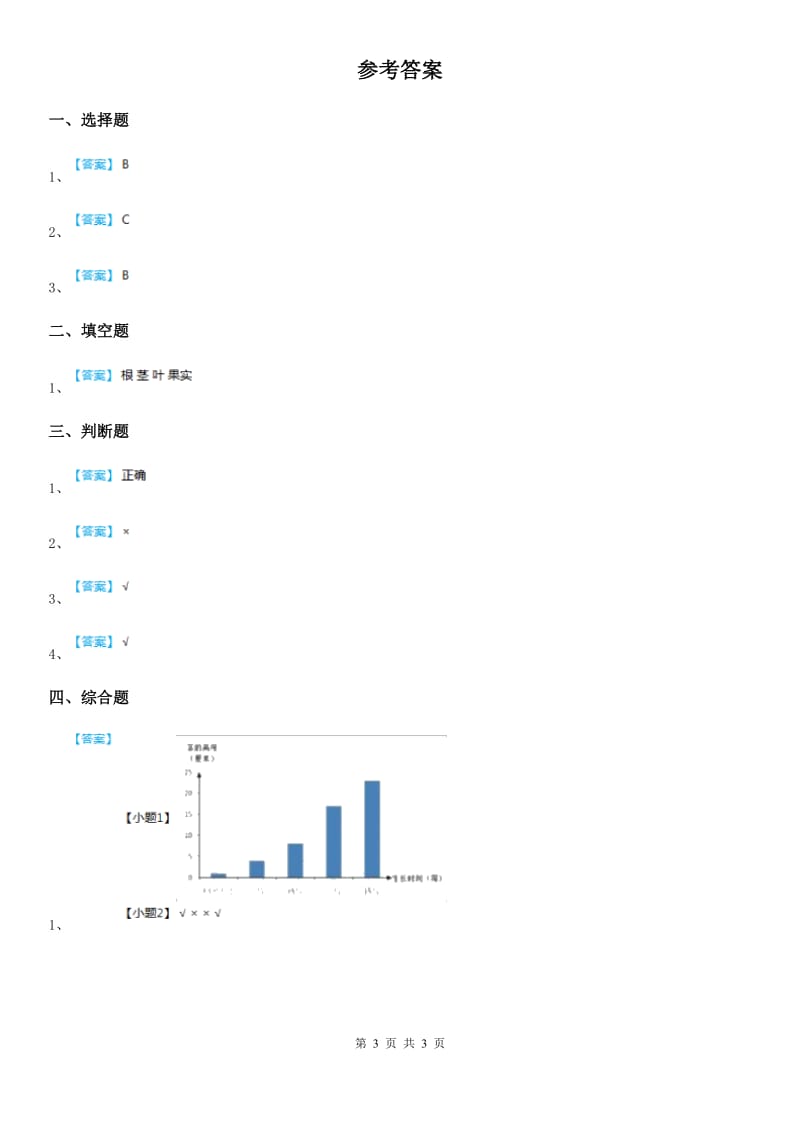 教科版科学一年级上册1.6 校园里的植物练习卷_第3页