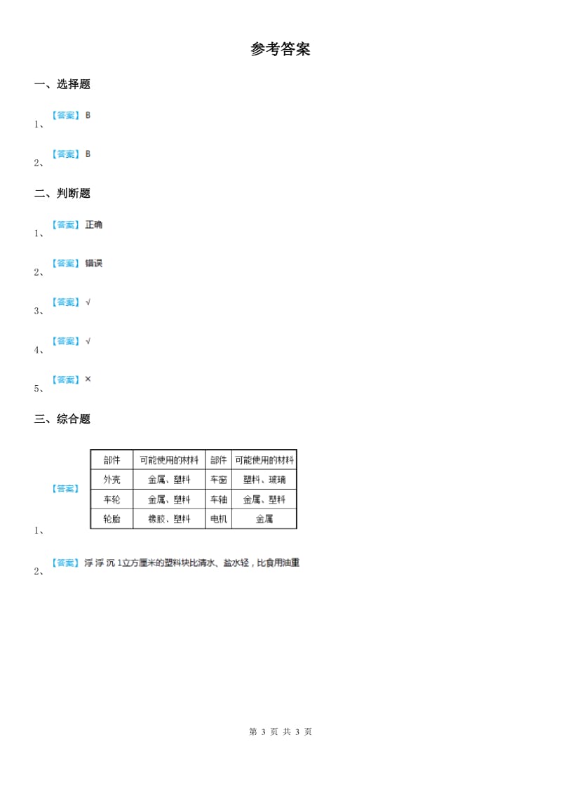 2020年教科版 科学二年级上册2.1 我们生活的世界练习卷C卷_第3页