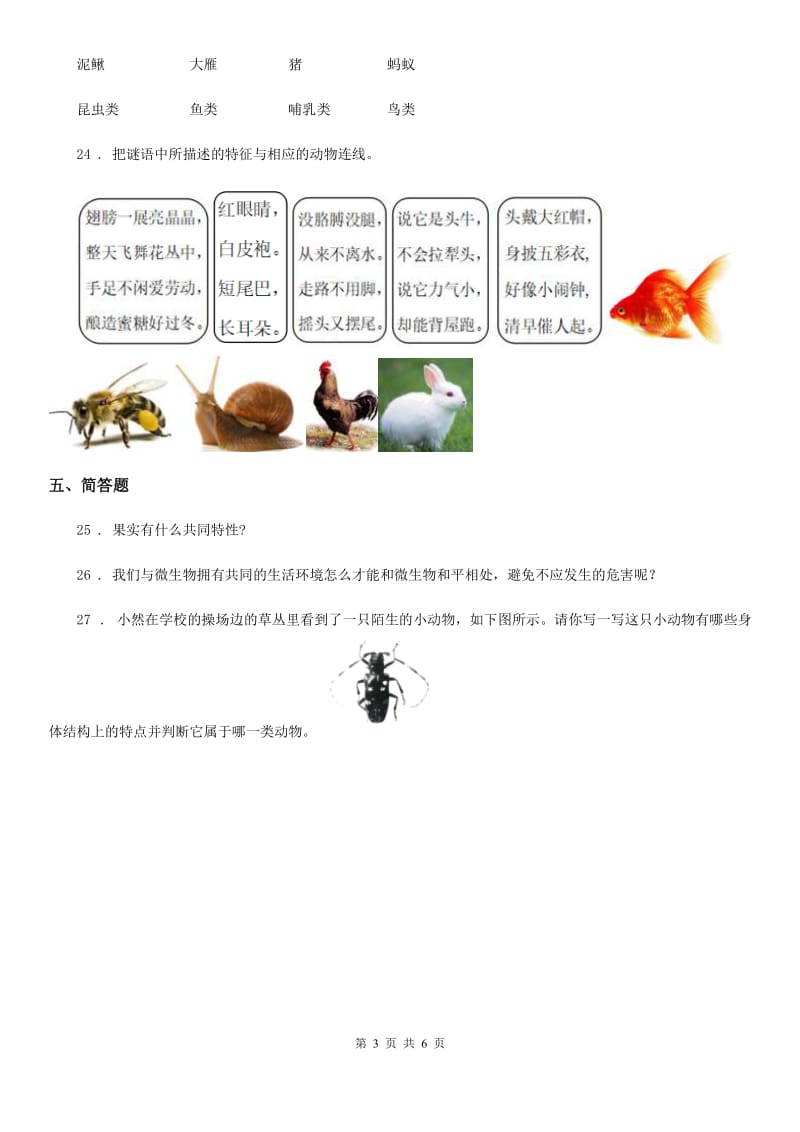 教科版六年级上册期中考试科学试卷（含解析）_第3页