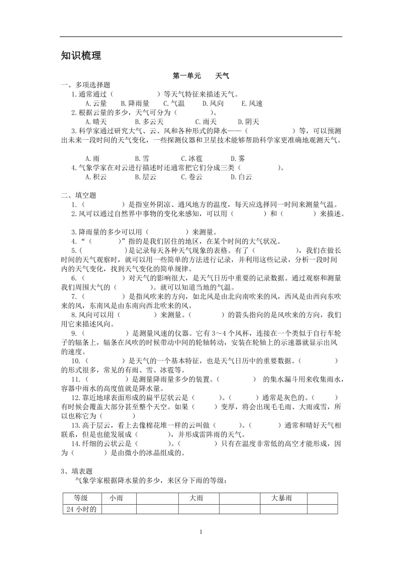 人教版四年级上册科学各单元测试题(含答案)_第1页