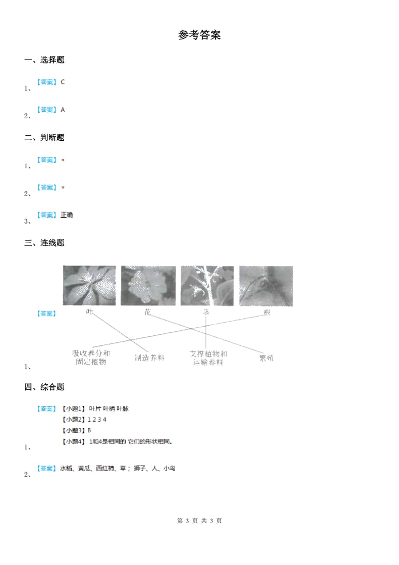 2019版教科版科学一年级上册6.校园里的植物（I）卷_第3页