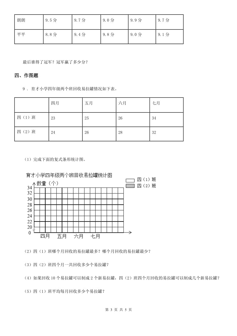 北师大版 数学五年级下册第八单元《数据的表示和分析》阶段测评卷_第3页