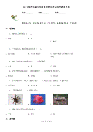 2019版 教科版五年級上冊期末考試科學試卷A卷