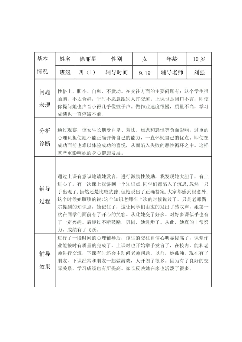 小学生心理健康咨询个案辅导记录表(台账)_第1页