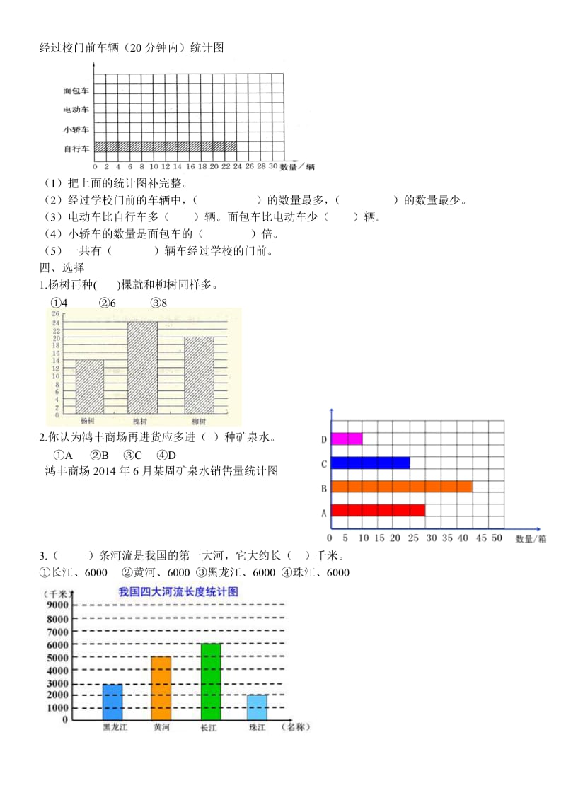 四年级数学第7单元条形统计图练习题_第2页