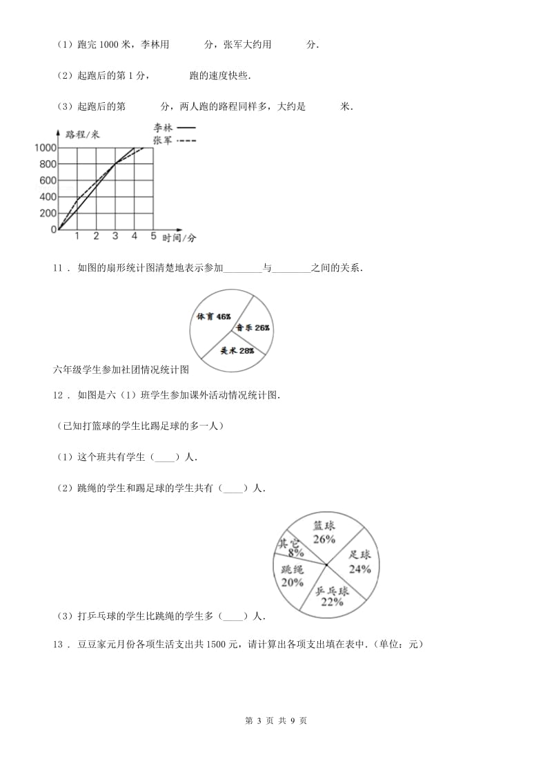 苏教版数学六年级下册第一单元《扇形统计图》 单元测试卷 (2)_第3页