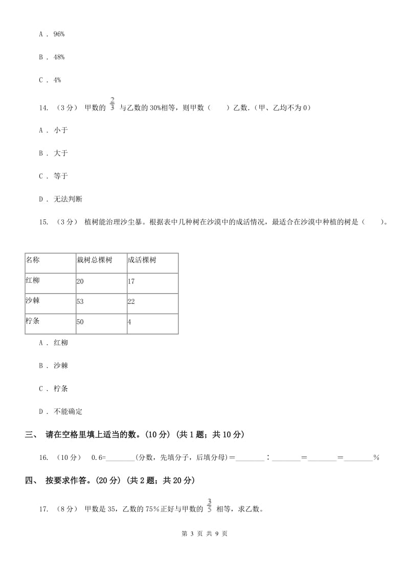 江苏版六年级上学期数学第四单元检测卷A卷_第3页