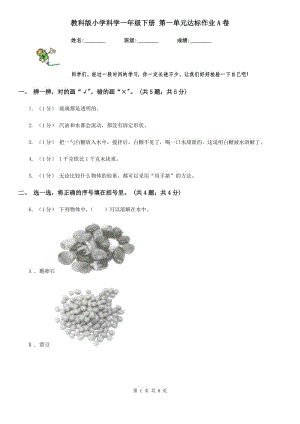 教科版小學科學一年級下冊 第一單元達標作業(yè)A卷