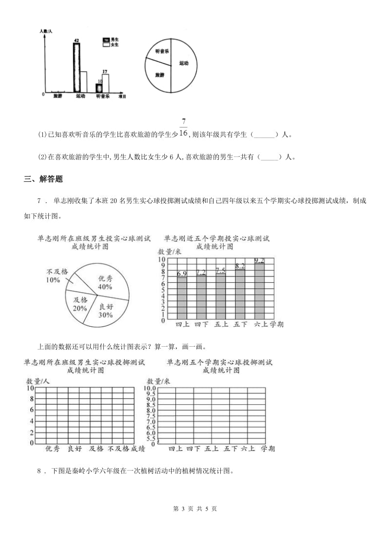 2019-2020学年苏教版数学六年级下册第一单元《扇形统计图》单元测试卷C卷_第3页