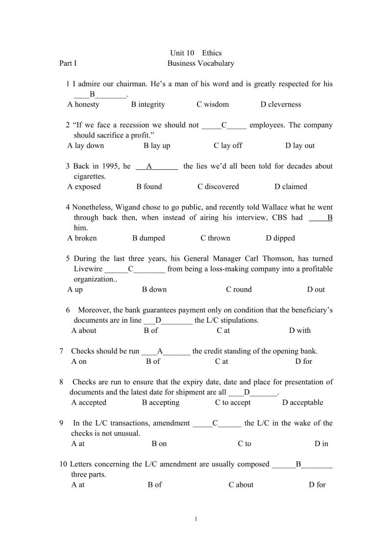 商务英语Unit-10-答案_第1页