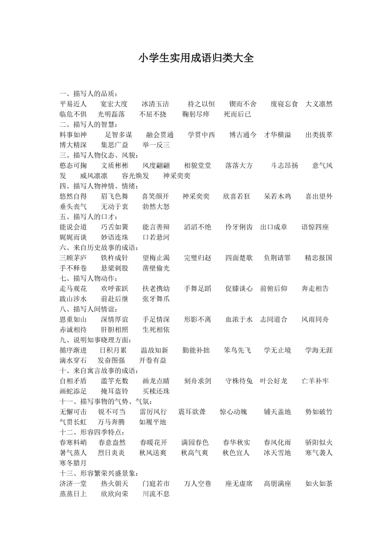 小学生实用成语归类大全_第1页