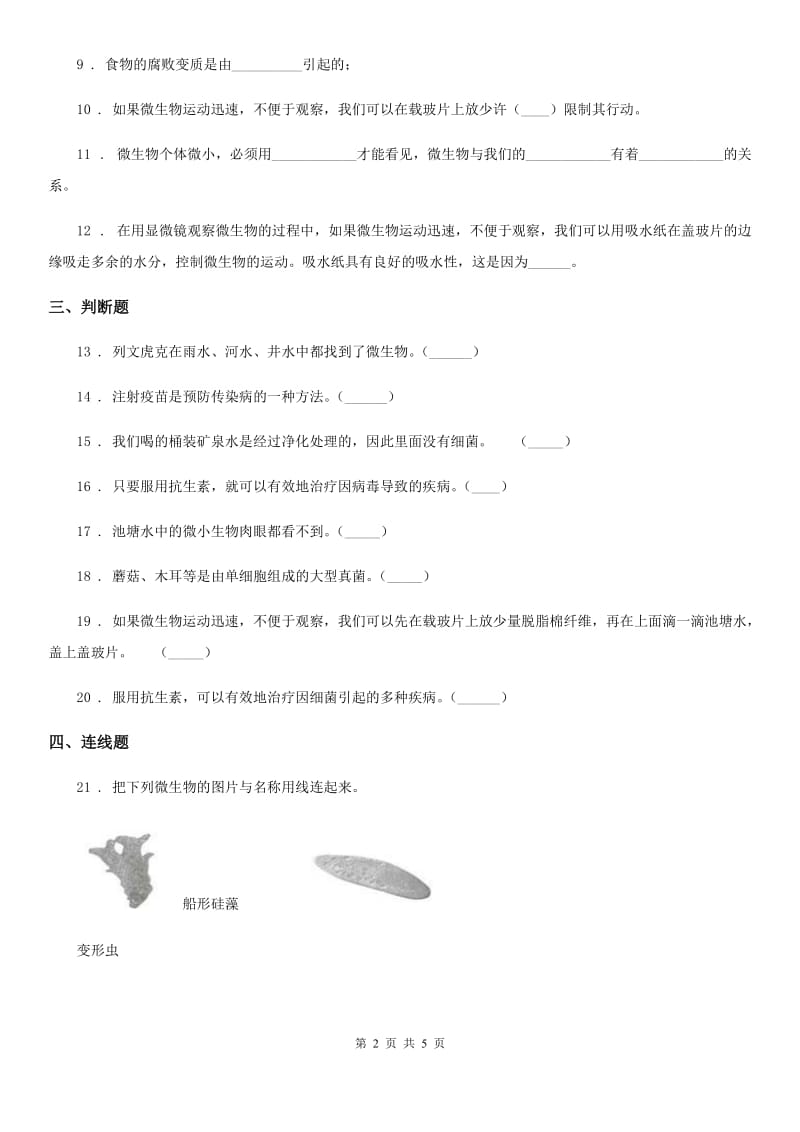 教科版科学六年级下册1.7 用显微镜观察身边的生命世界（三）练习卷（含解析）_第2页