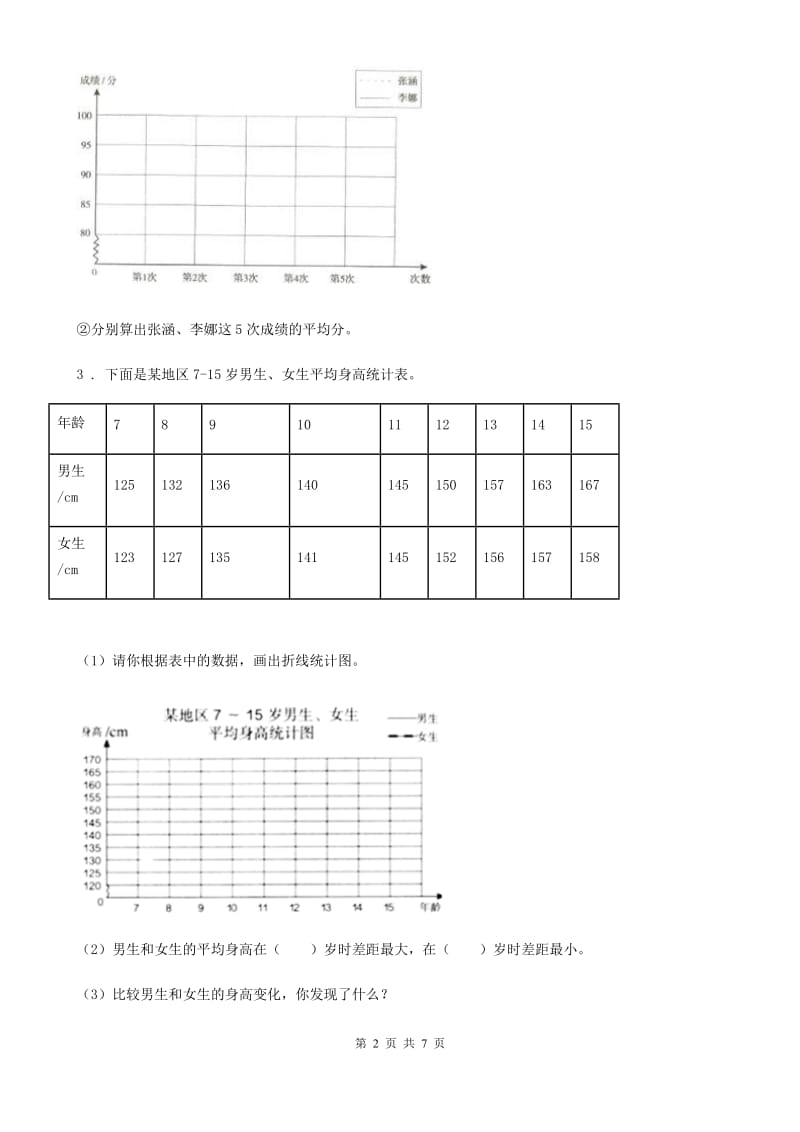 北师大版 数学五年级下册8.2 复式折线统计图练习卷_第2页