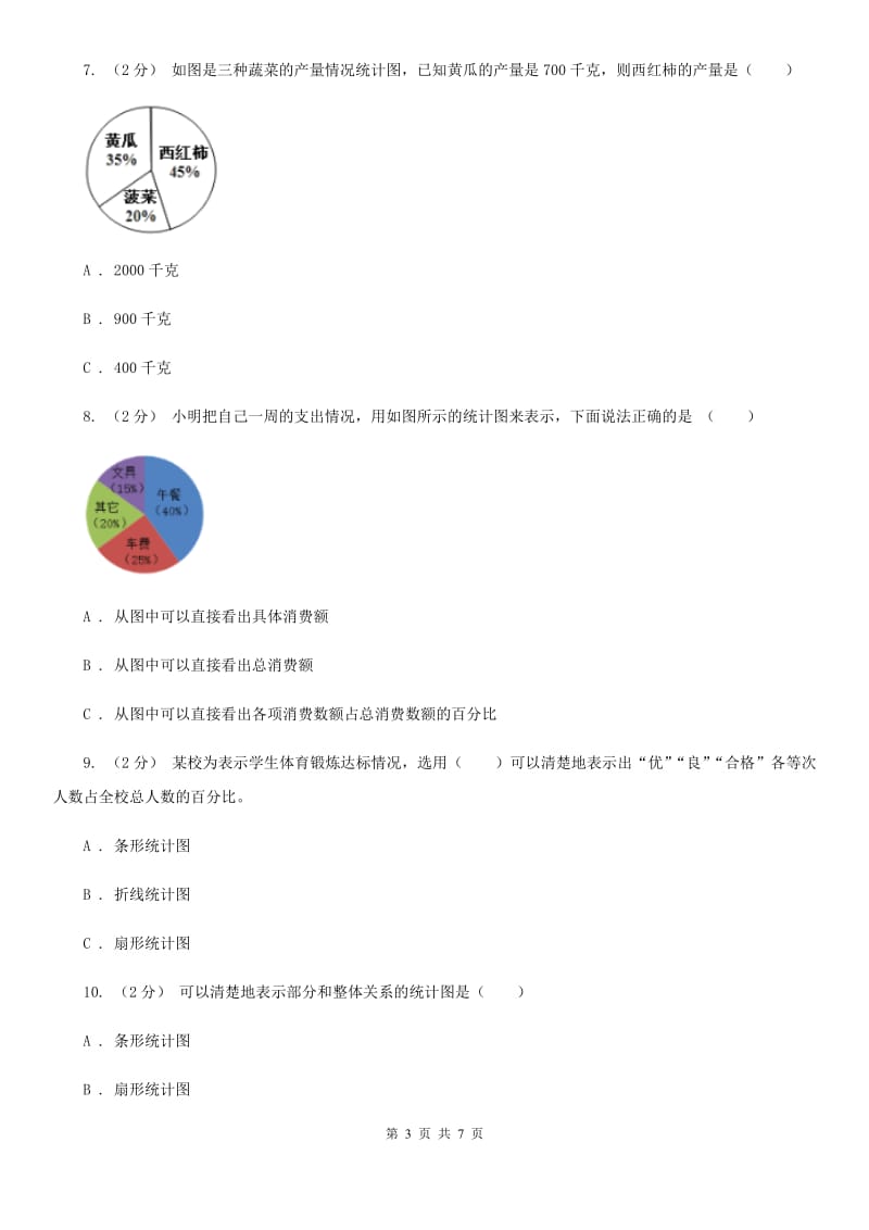 苏教版六年级数学上册专项复习七：扇形统计图的认识_第3页