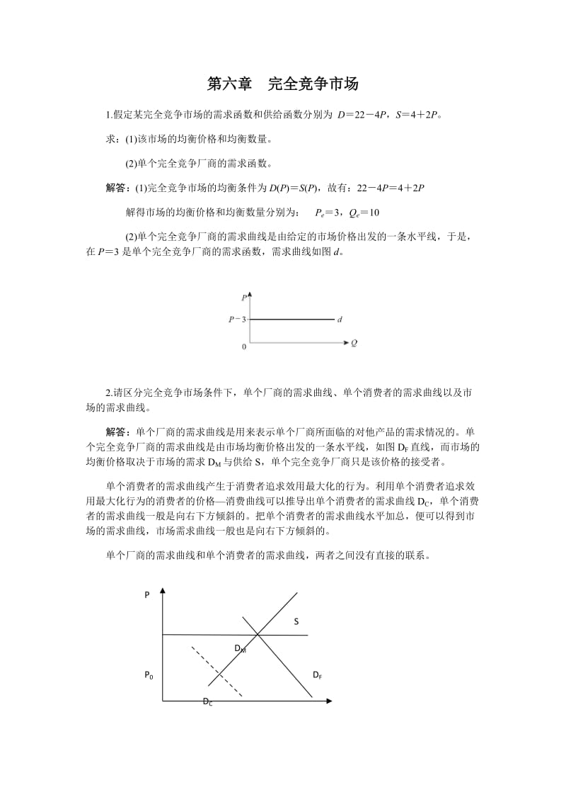 西方经济学第六章-完全竞争市场课后习题答案_第1页