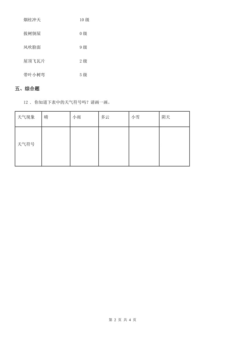 教科版科学四年级上册1.1我们关心天气练习卷_第2页