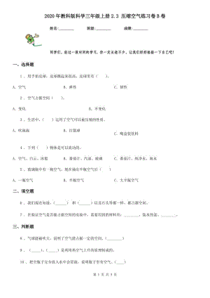 2020年教科版 科學三年級上冊2.3 壓縮空氣練習卷B卷