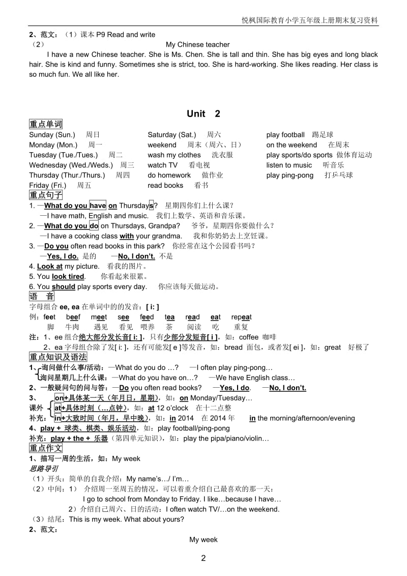 小学五年级人教版英语上册知识点总结_第2页