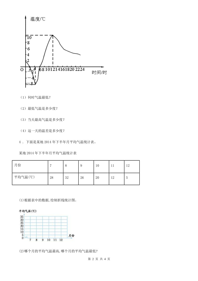 西师大版数学五年级下册6.3 折线统计图(3)练习卷_第2页