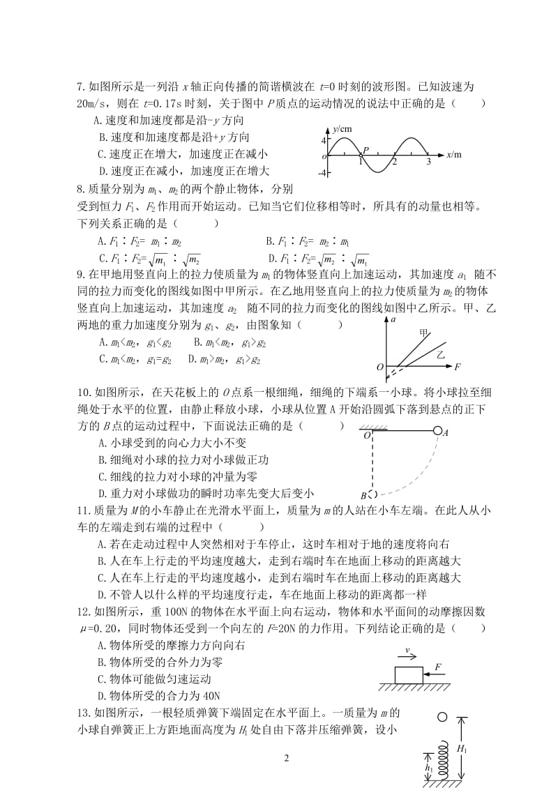 人教版高中物理力学综合测试题_第2页