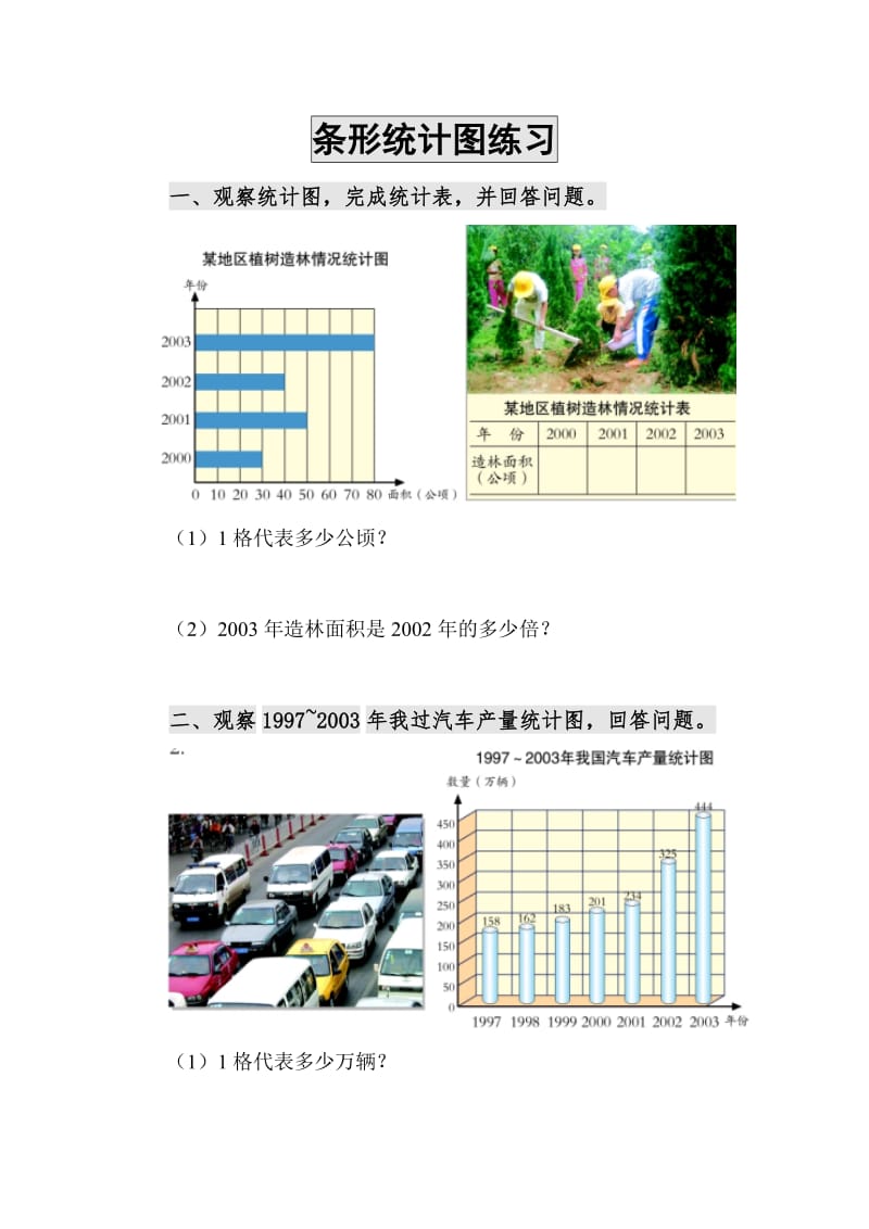 人教版数学四年级上册条形统计图测试题_第1页