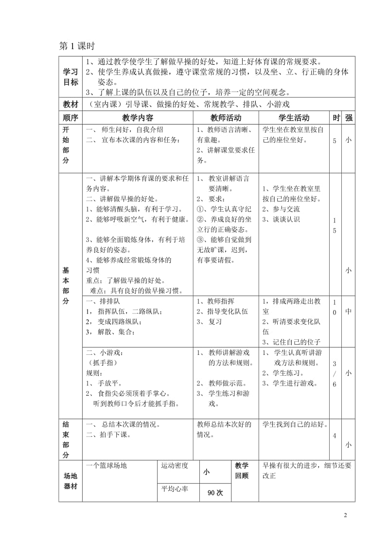 小学水平一体育教案_第2页