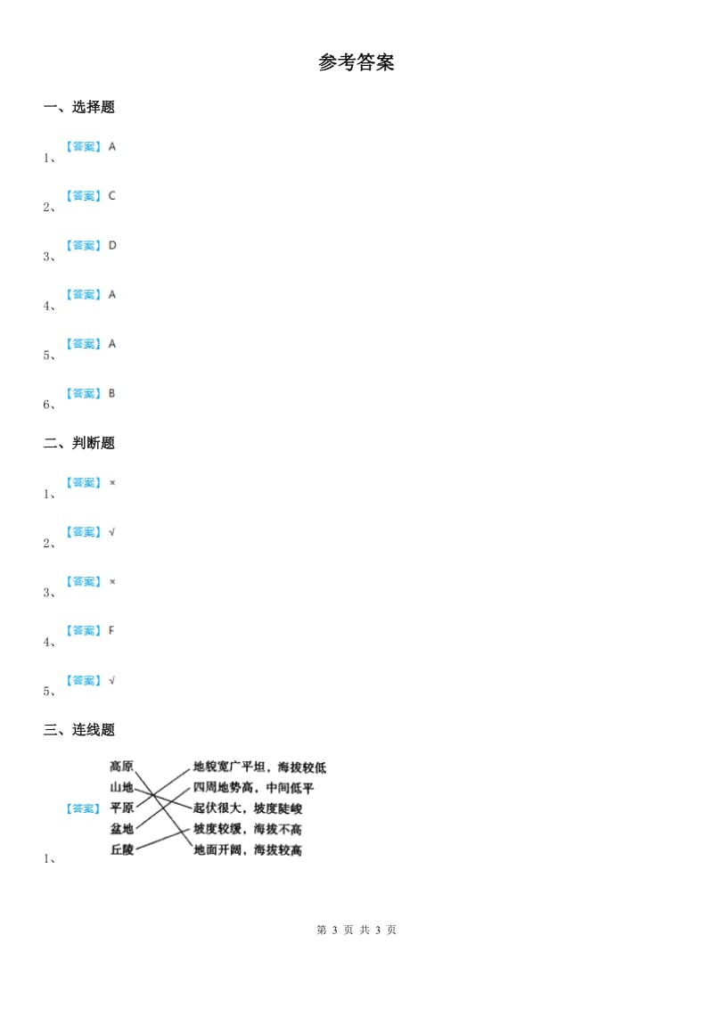 教科版 科学五年级上册第1课时 地球表面的地形_第3页