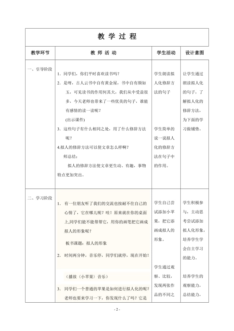 小学四年级美术上册《拟人的形象》教案_第2页