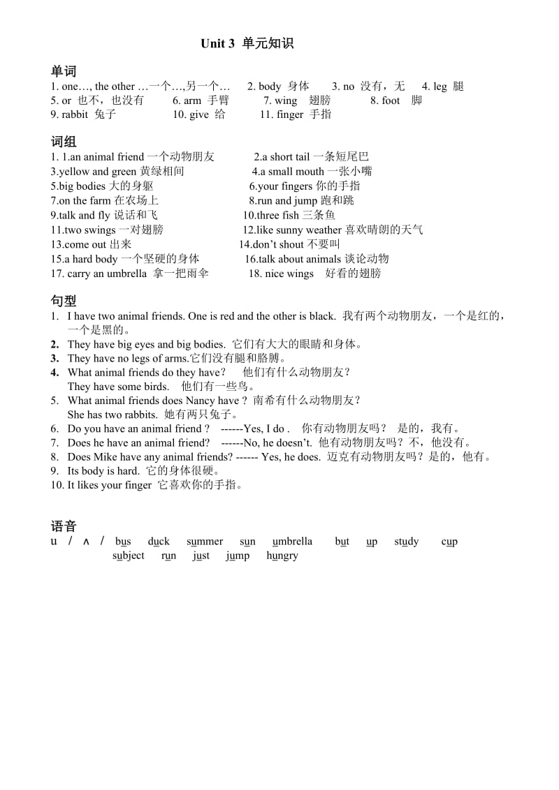 苏教版五年级上英语U1-8单元知识_第3页