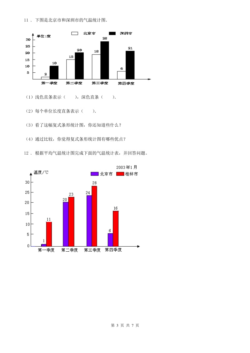 2020年（春秋版）北京版数学四年级上册第八单元《条形统计图》单元测试卷（II）卷_第3页