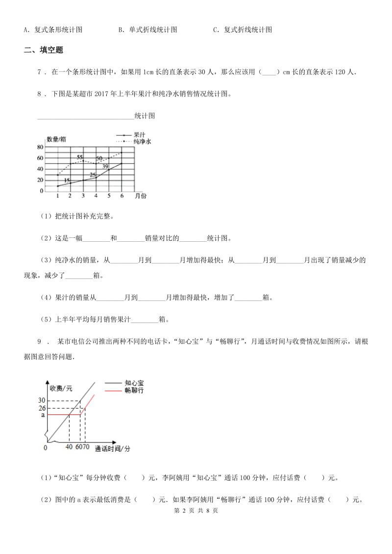 苏教版数学五年级下册2.1 单式折线统计图练习卷_第2页