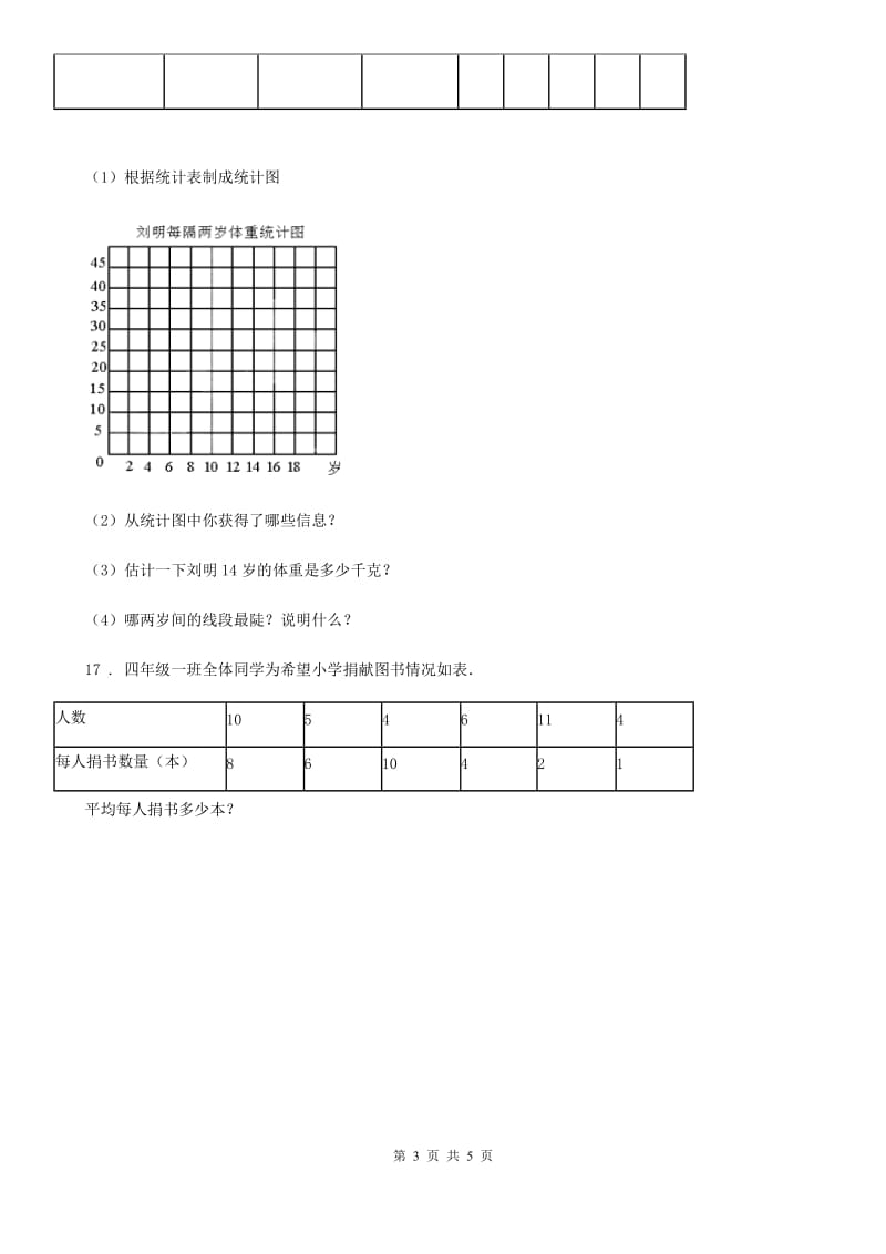 浙教版数学五年级上册第三单元《平均数》单元测试卷_第3页