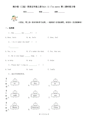 湘少版(三起)英語五年級上冊Unit 11 I'm sorry 第二課時練習卷