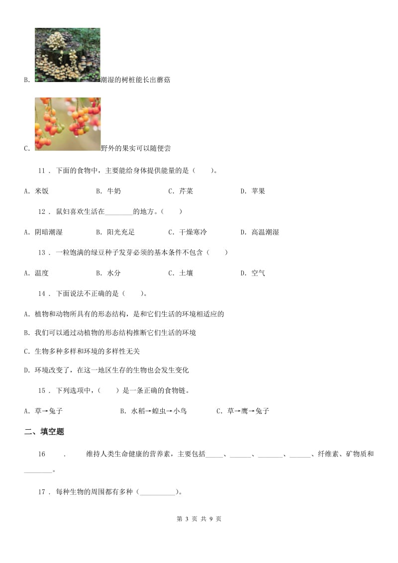 教科版科学五年级上册第一单元 生物与环境期末复习卷 （一）（含解析）_第3页