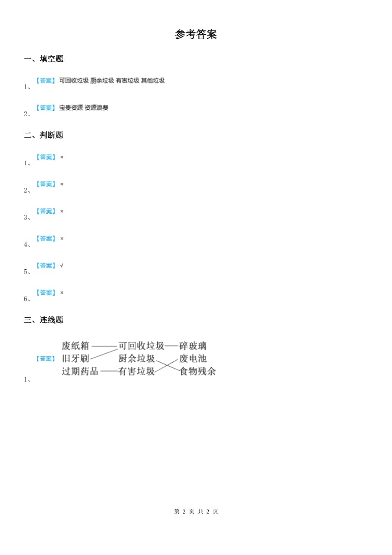 部编版 道德与法治四年级上册 第十一课 变废为宝有妙招 练习卷_第2页