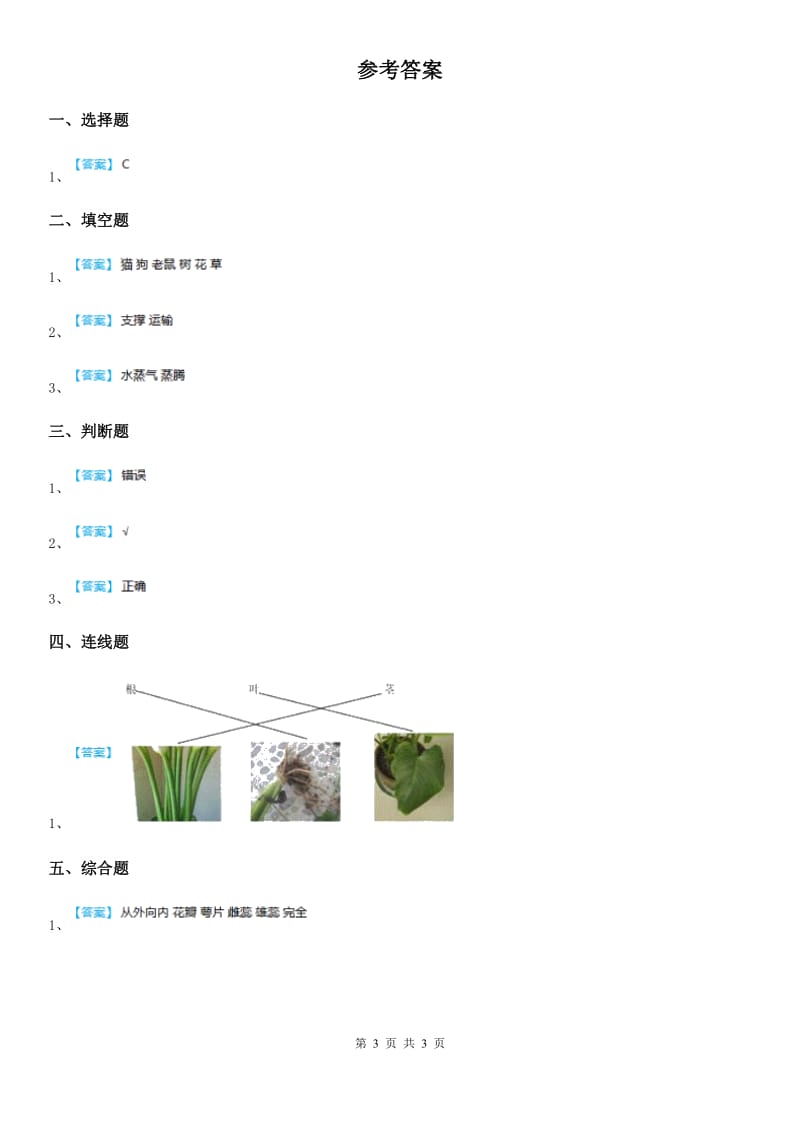 2020版教科版科学一年级上册1.1 我们知道的植物练习卷（II）卷_第3页