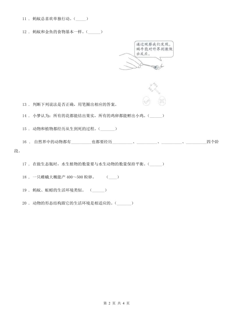 教科版科学三年级上册2.7 动物有哪些相同的特点练习卷_第2页