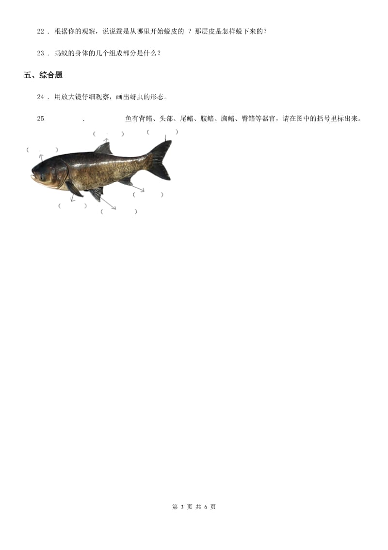 2020版粤教版科学二年级下册第一单元身边的动物测试卷（I）卷_第3页