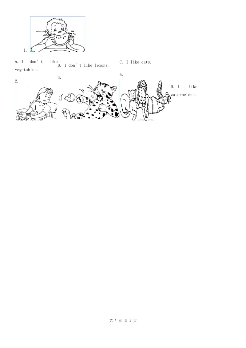 北师大版(三起)英语四年级下册 Unit 7 At the Restaurant Lesson 1 What do you like 练习卷2_第3页