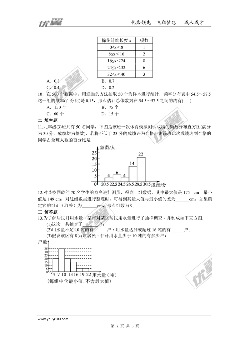 部审人教版七年级数学下册第十章 数据的收集、整理与描述周周测3（10.2-10.3）_第2页