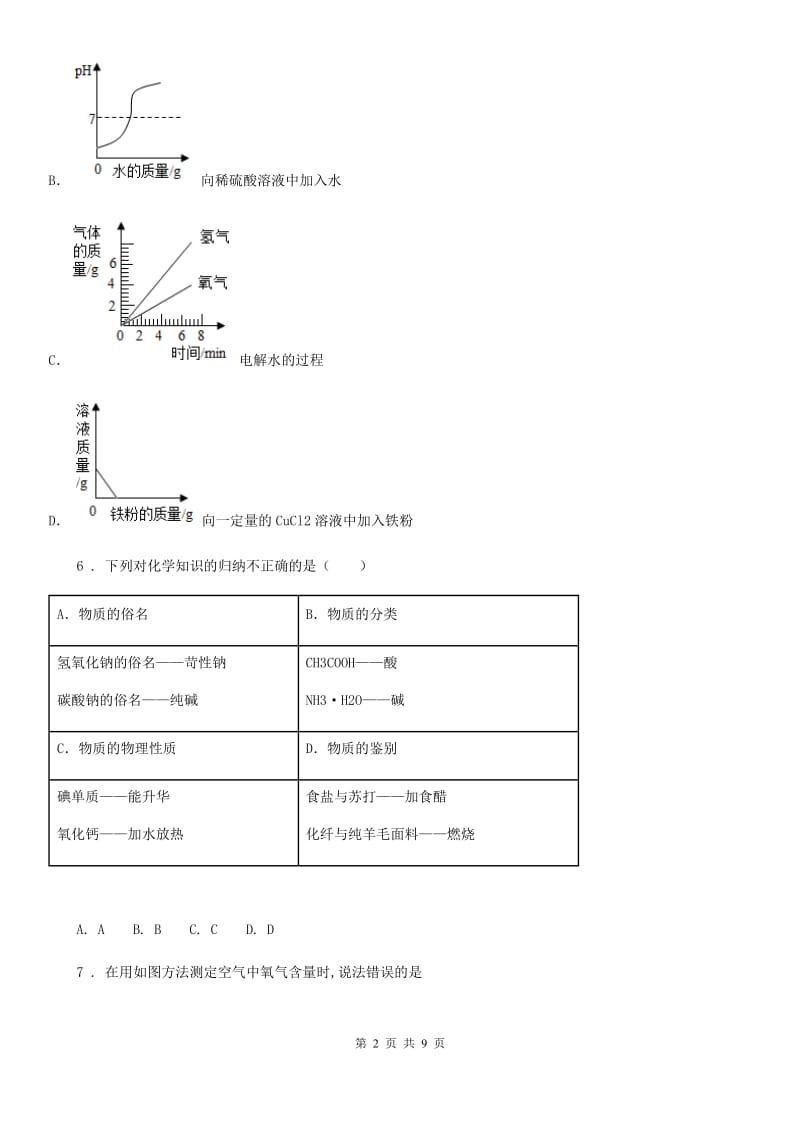 人教版2020版九年级上学期第一次月考化学试题C卷（练习）_第2页