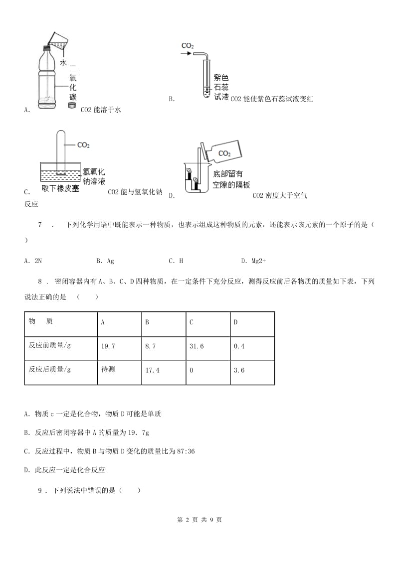 人教版2020年（春秋版）九年级上学期期末考试化学试题（II）卷（练习）_第2页