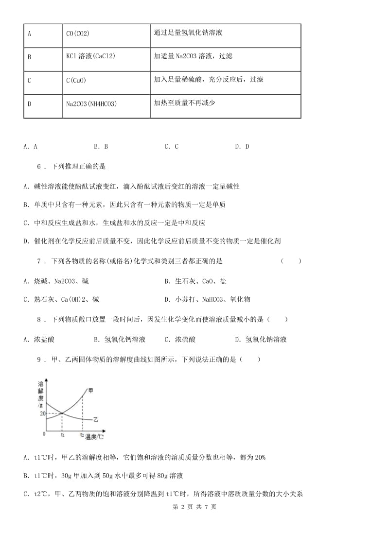 人教版2019版九年级下学期3月月考化学试题D卷_第2页