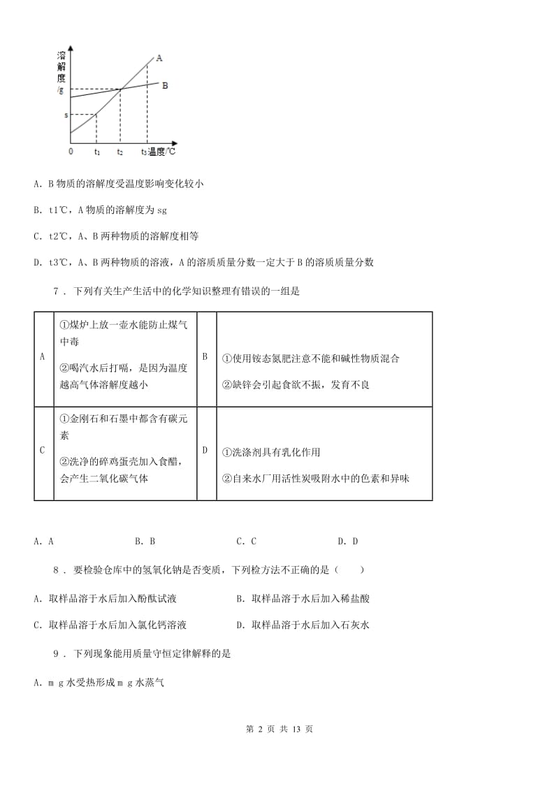 人教版2020版九年级下学期中考一模化学试题D卷（练习）_第2页