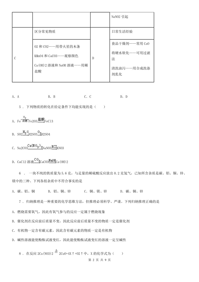 人教版2019-2020年度中考一模化学试题（II）卷（练习）_第2页