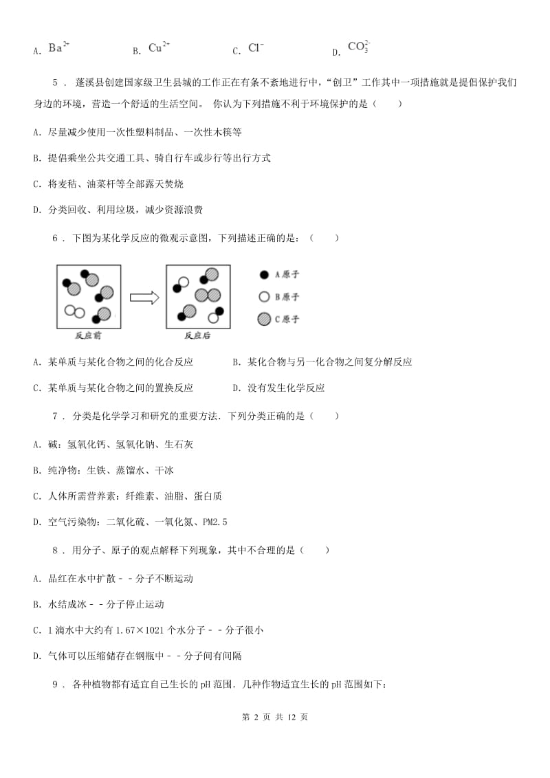 人教版2020版中考二模化学试题（II）卷（练习）_第2页