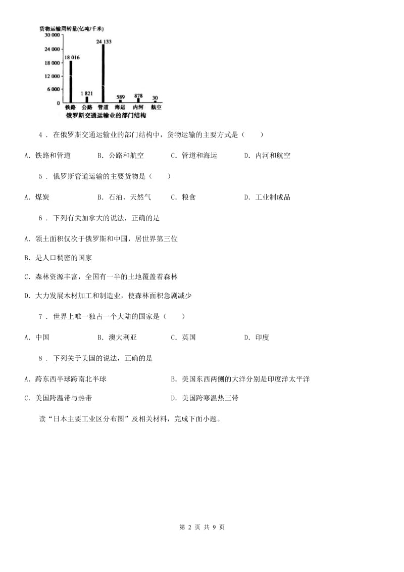 人教版2020版八年级（济南）中考地理专项训练 认识国家（I）卷_第2页