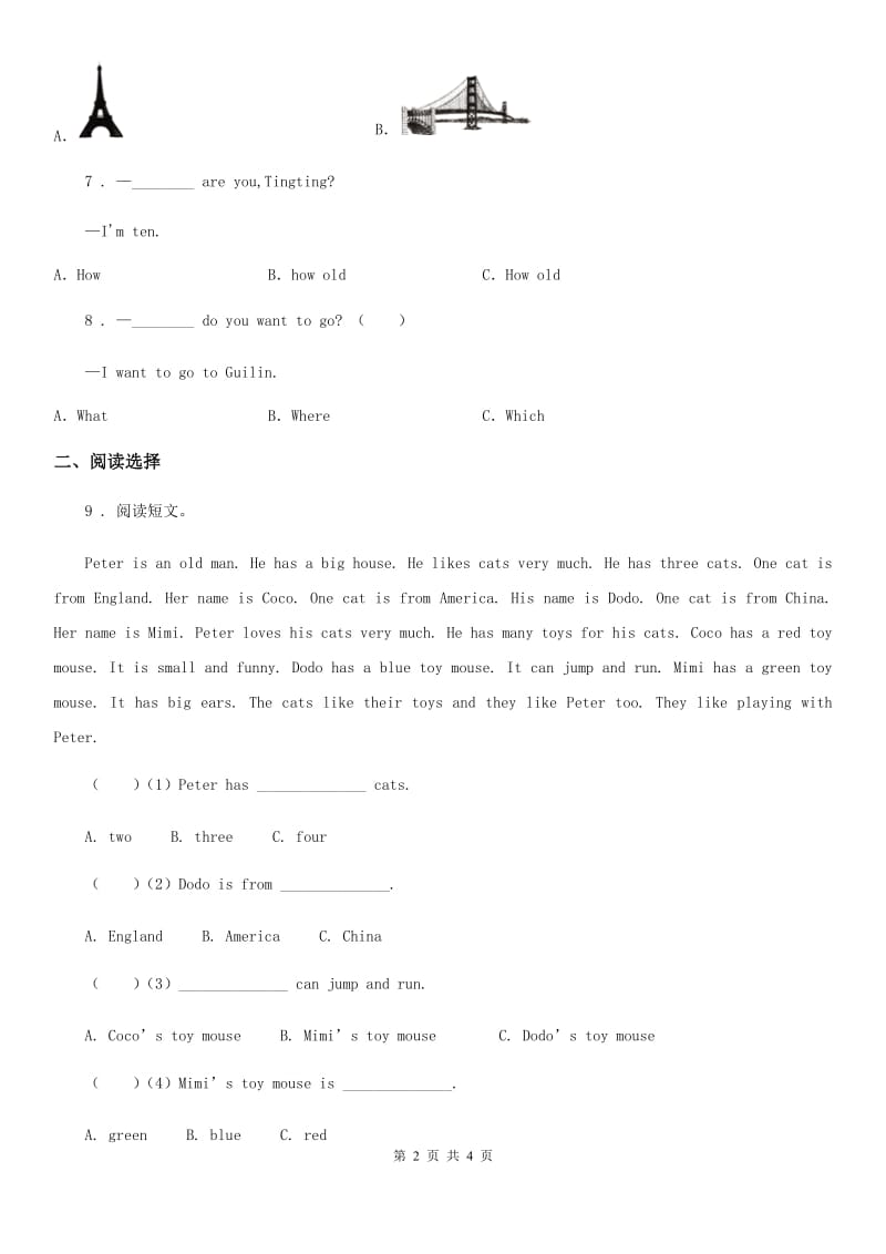 外研版（一起）英语五年级上册Module 3 Unit 2 Easter is in spring in the UK. 练习卷_第2页